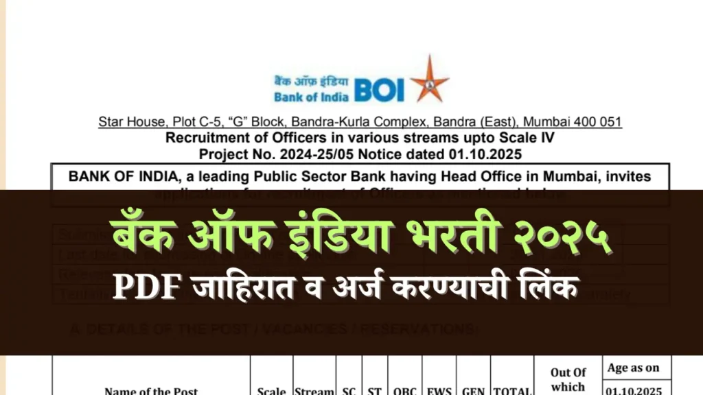 बँक ऑफ इंडिया भरती २०२५