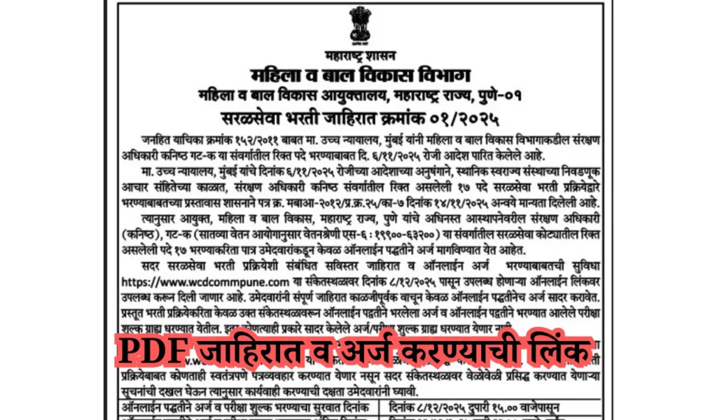 mahila bal kalyan vibhag bharti