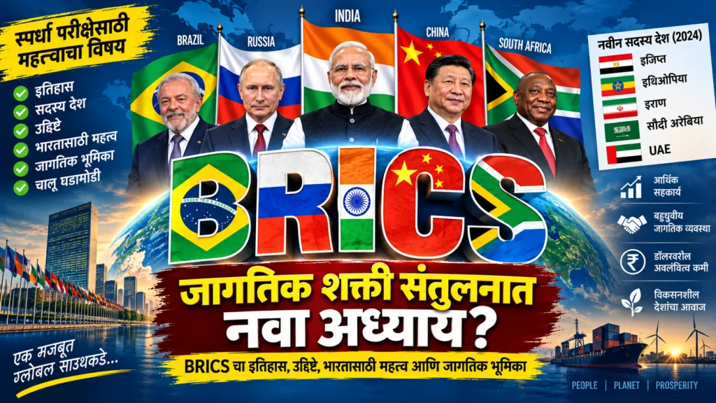 BRICS संघटनेची माहिती, सदस्य देश आणि BRICS history and भारतासाठी महत्त्व दर्शवणारे मराठी माहितीचित्र