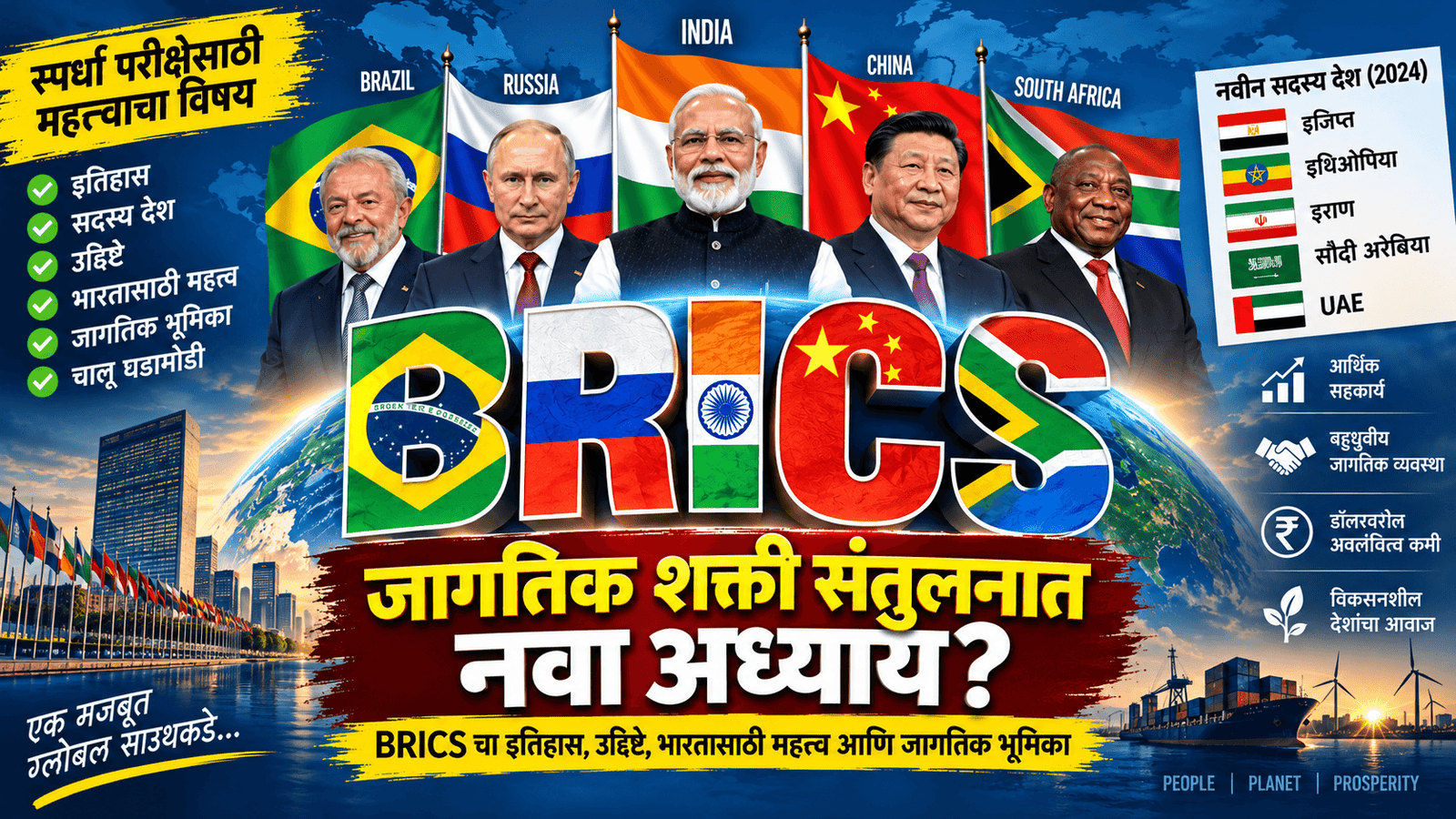 BRICS चा इतिहास आणि महत्त्व: भारतासाठी व जागतिक स्तरावर स्पर्धा परीक्षा दृष्टिकोन (BRICS History and Importance for Competitive Exams)
